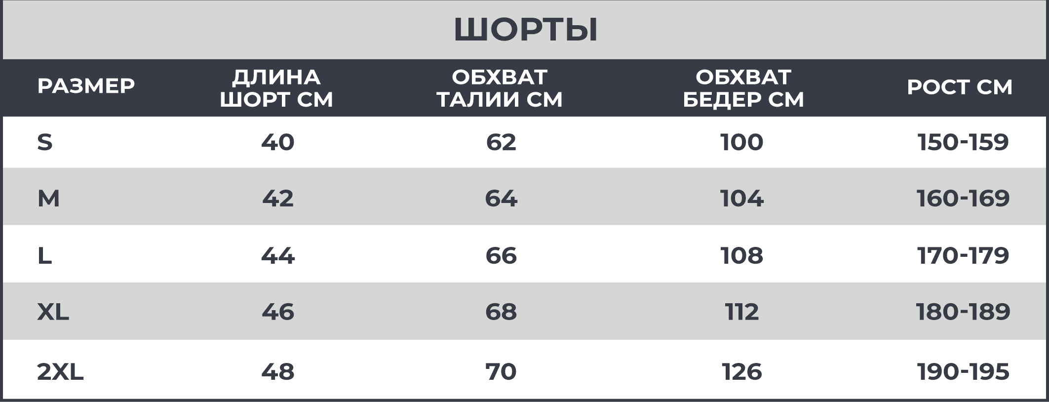 Таблица размеров