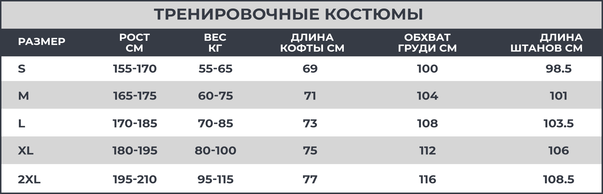 Таблица размеров