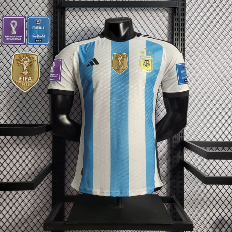 Игровая футболка Аргентина 3 звезды домашняя QATAR 2022 + все патчи
